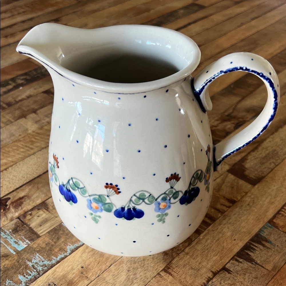 Polish Pottery Boleslawiec Blue Rose Pattern Ceramic Pitcher
